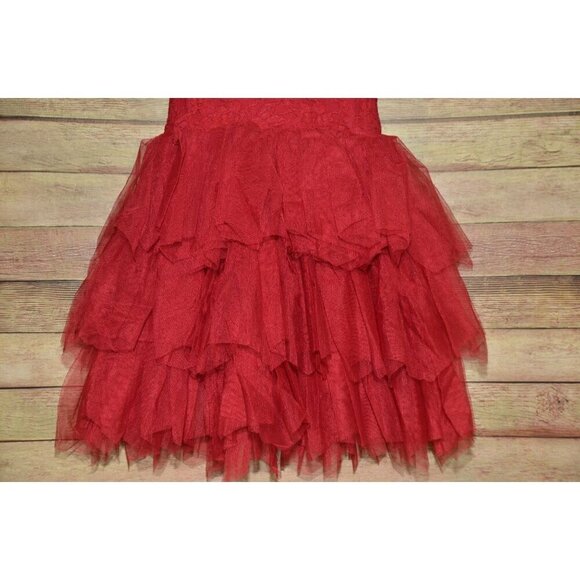 NWR Girls Red Lace & Mesh Layered Dress Bow Back Size 2T 90 Holiday Christmas - Picture 2 of 11